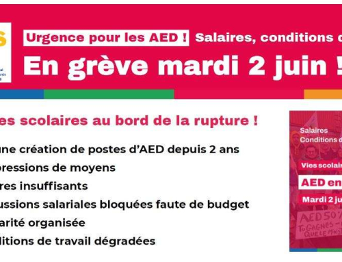 Pour les AED, salaires, conditions de travail, action du 2 juin